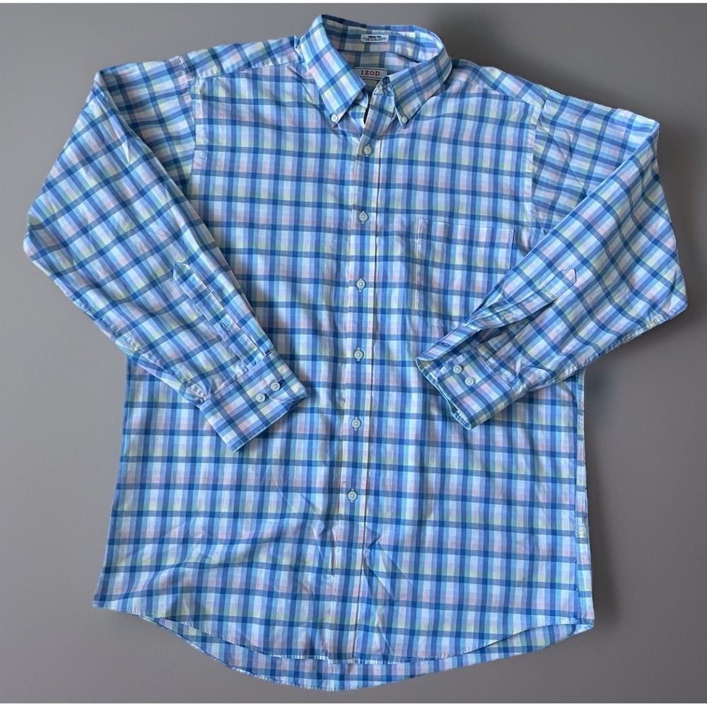 Izod Long Sleeve Button Down Shirt Multicolor Check Plaid 16 32/33 (large) JBHS